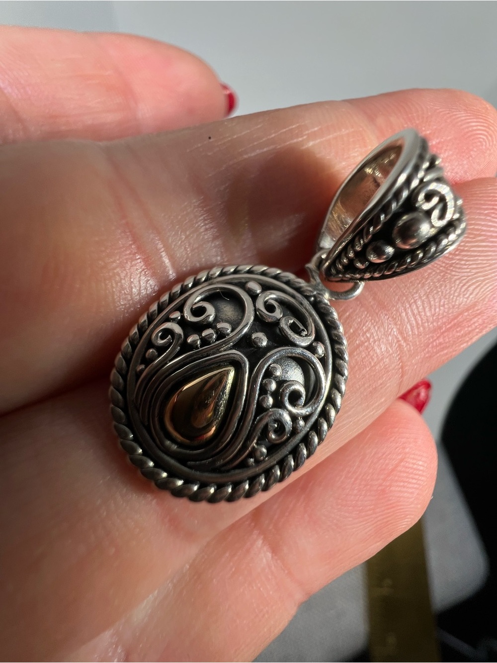 Suarti Bali Sterling Silver BA 925 Indonesia 18K Gold Teardrop Filigree Pendant